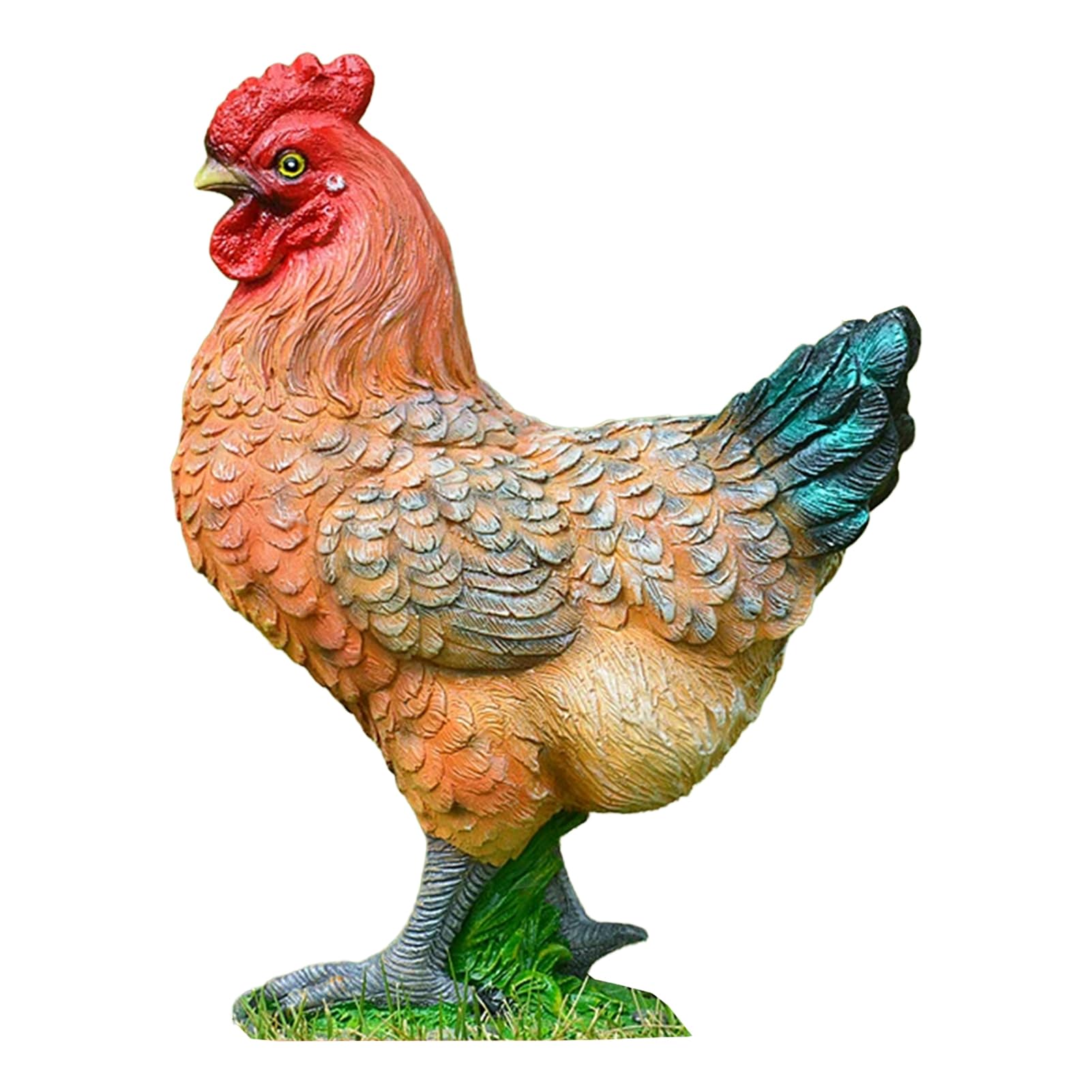 Pasisuu Lifelike Chicken Figurine Resin Hen Rooster Garden Statue Realistic Farm Animal Sculpture Waterproof Outdoor Decor Rustic Ornament Standing Lawn Figurine 16-28cm Tall C