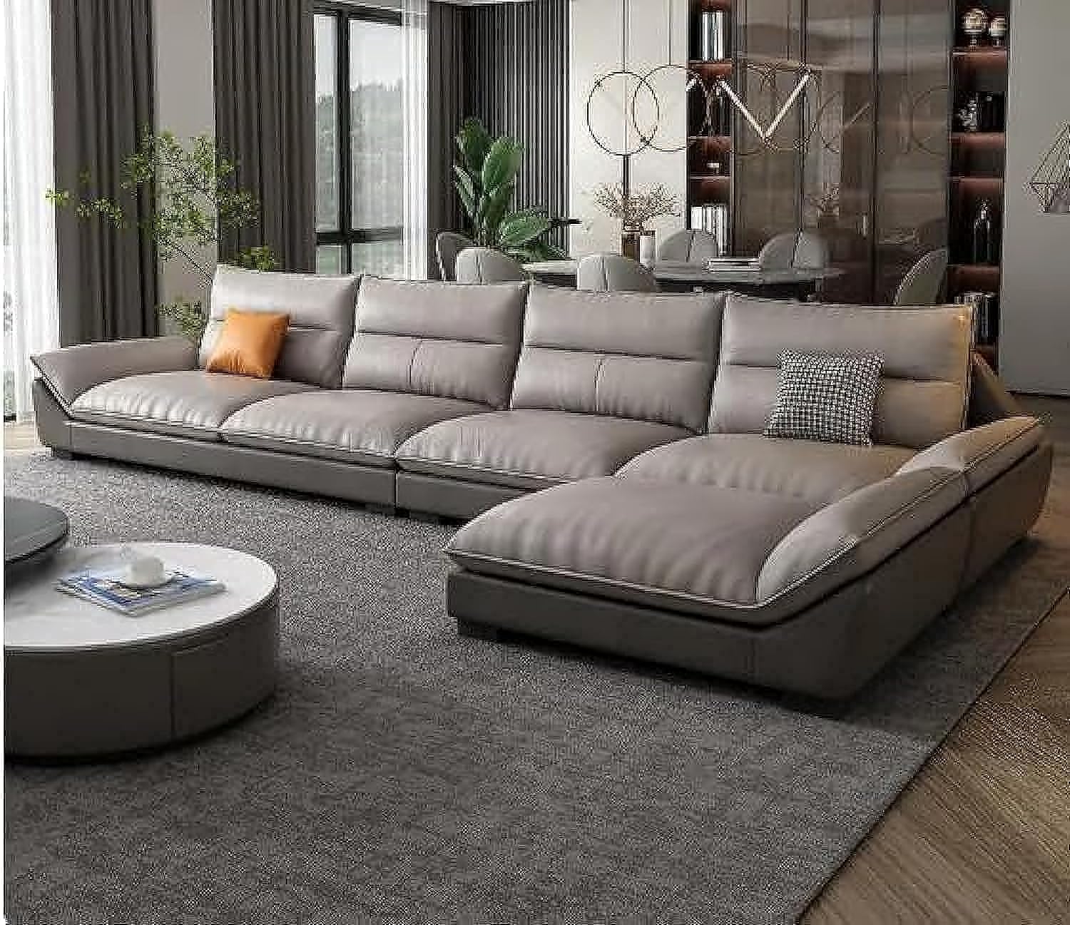 Good Luck Furniture Factory LLC Overstuffed multifunction Wooden frame furniture sofa living room set PU leather (260cm, Dark Grey + Light Grey)