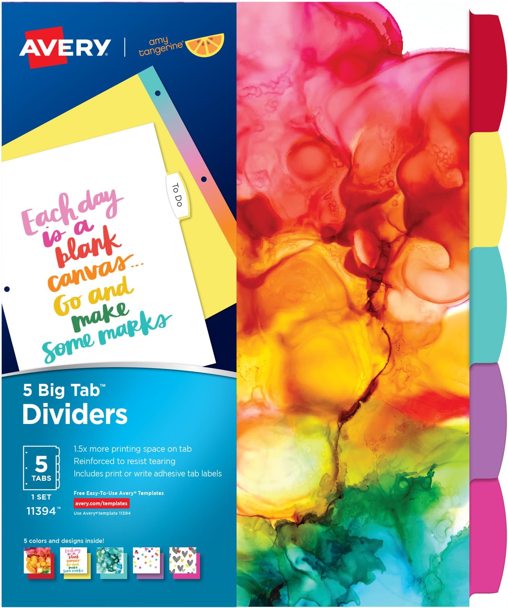 Amy Tangerine Designer Collection Big Tab Dividers, Rainbow Vibes, 5-Tab Set (11394)