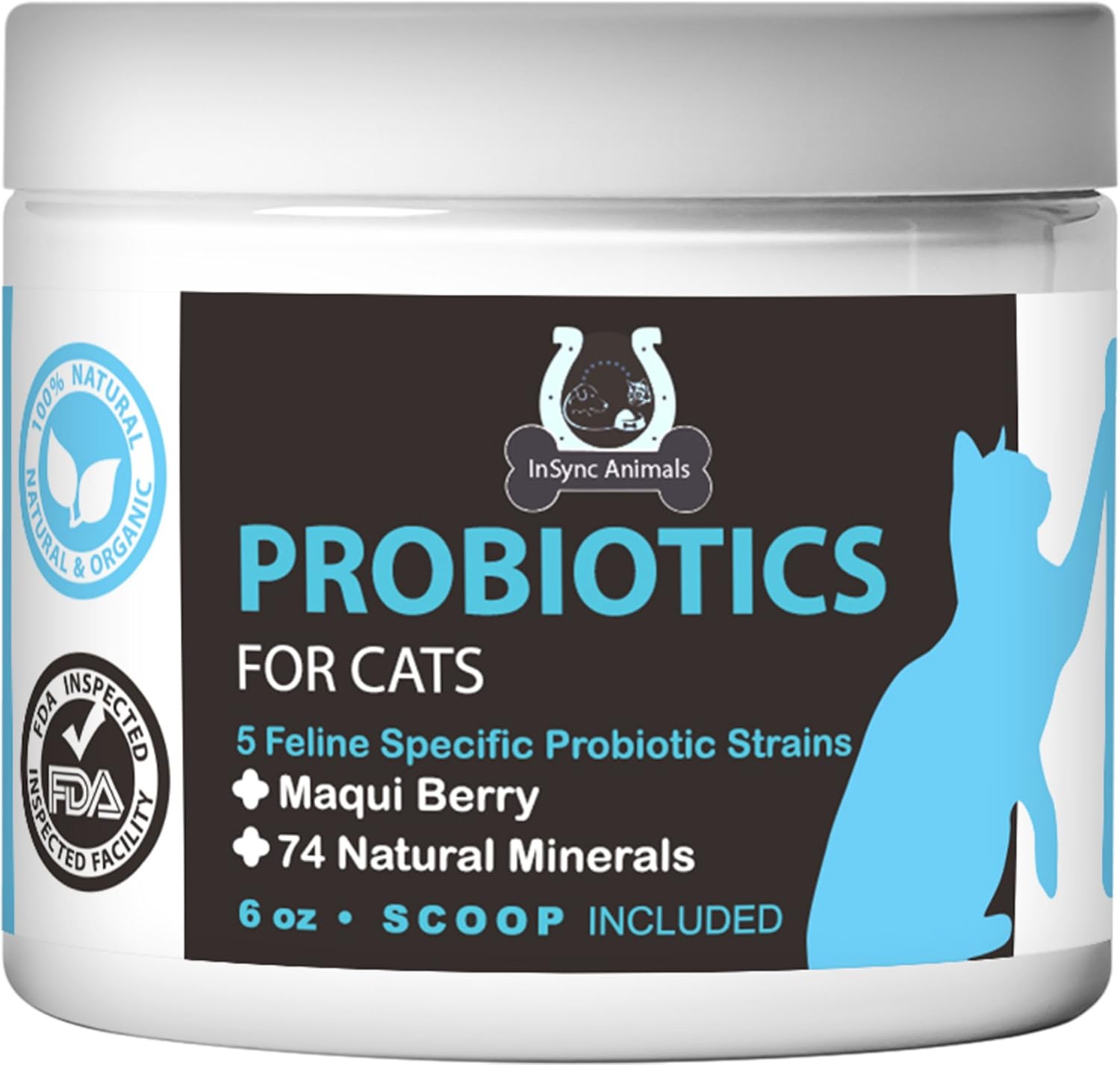 InSync Animals New Premium Probiotic Powder for Cats to Relieve Diarrhea, Yeast Infections, Itchy Skin, Skin Allergies, Bad Breath,…