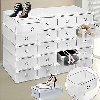 KEESUNG 20 cajas de zapatos transparentes, apilables, cajas de almacenamiento para zapatos, color blanco, multifuncionales con tapa (31 x 20 x 11 cm)