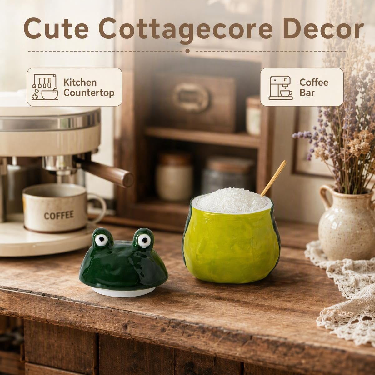 Ceramic Frog Sugar Bowl & Salt Cellar - Cute Kitchen Storage -7
