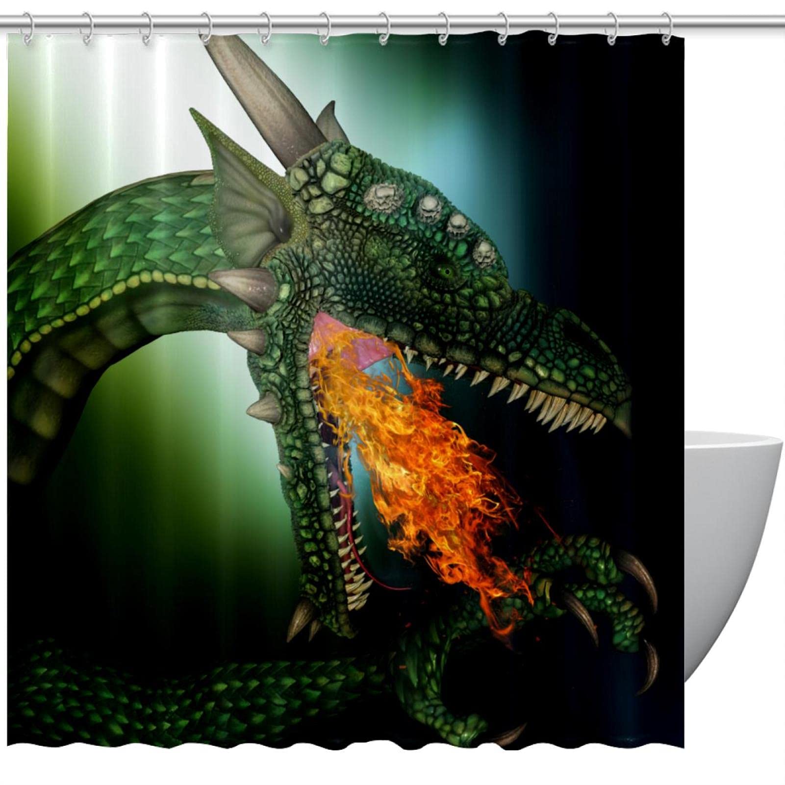 Rideau de douche vert foncé dinosaure pour transformer la douche des enfants