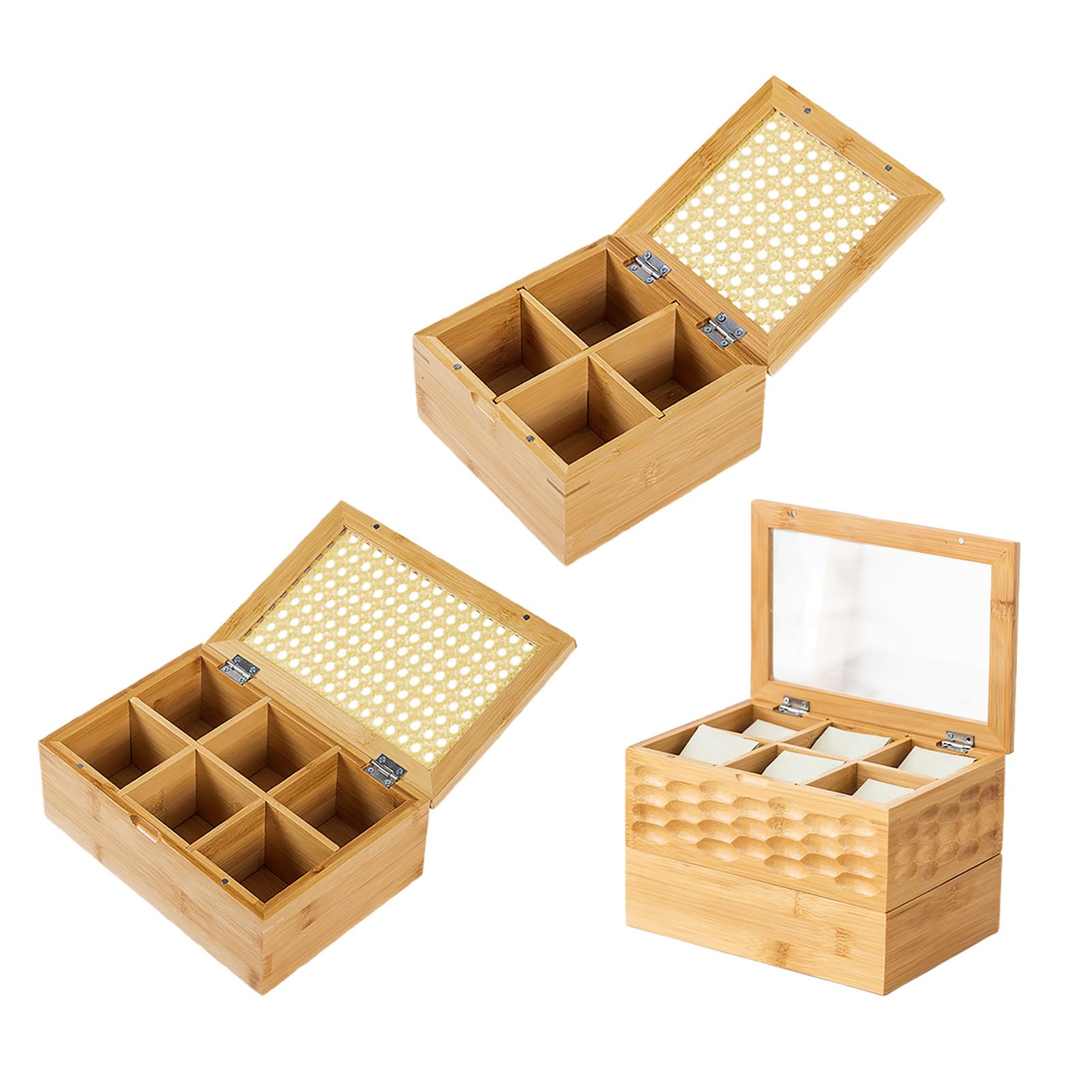 Bamboos Caja de té Organizadora, Cofre de té de Madera con Ventana Transparente, Caja de Almacenamiento de té con Cajón, Contenedor de té de Madera, Acabado de Madera,