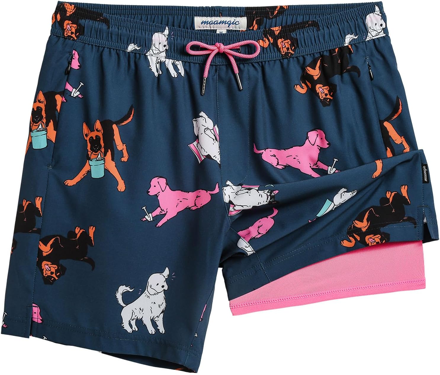 maamgic 7 Inch Mens Swim Trunks with Compression Liner Board Shorts with Zippered Pocket Bathing Suit for Beach Vacation