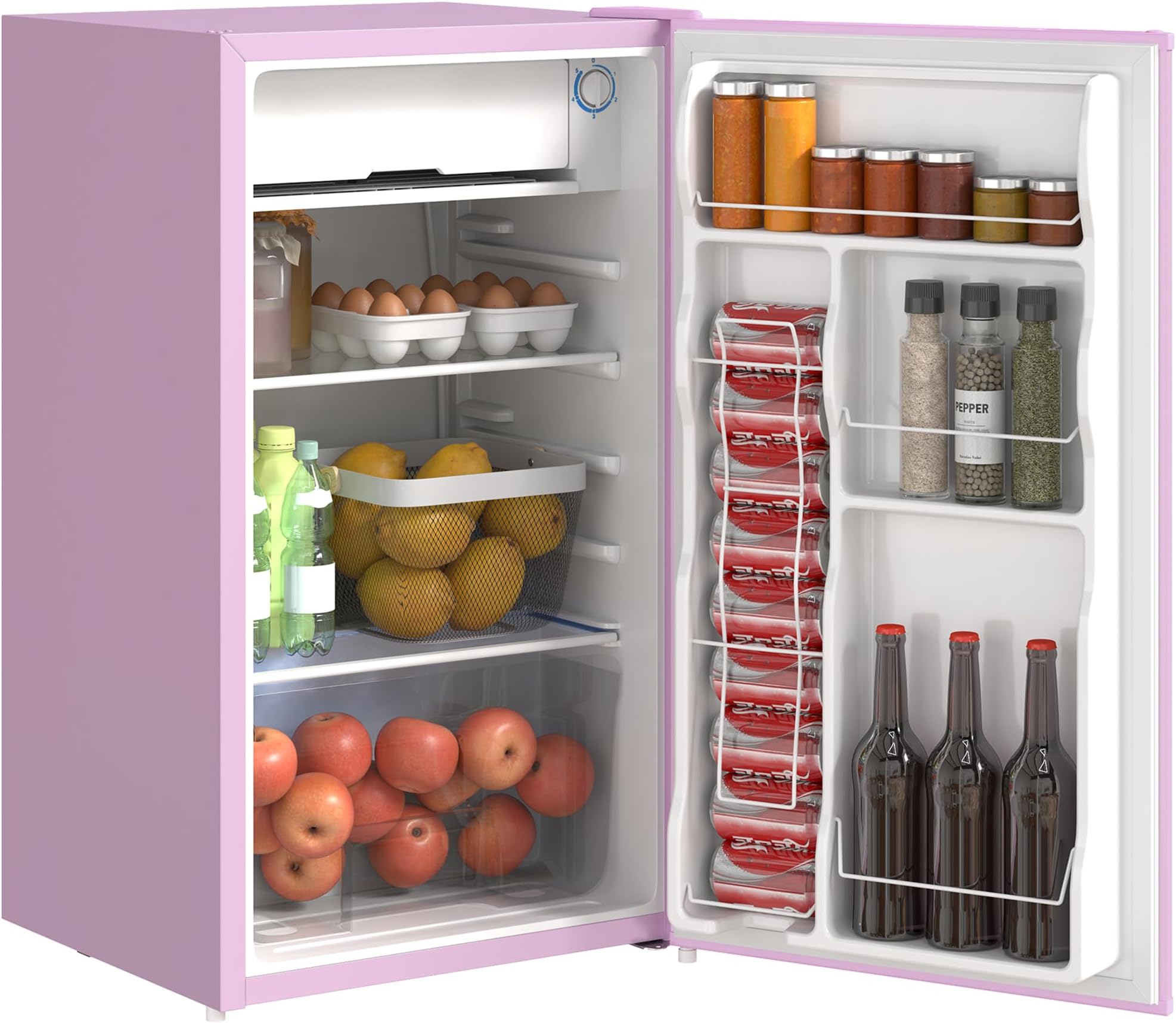 HOMCOM 3.2 Cu.Ft Mini Fridge with Freezer, Single Door Compact Refrigerator with Adjustable Thermostat, Shelf and Reversible Door for Bedroom, Dorm, Home Office, Energy Efficient, Pink