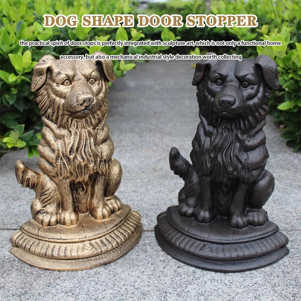 Kreativer Retro-Türstopper In Hundeform, Gußeiserner Türkeil Ohne Stanzen, Cartoon-Tierstatuen, Gartendekoration(Black Color)