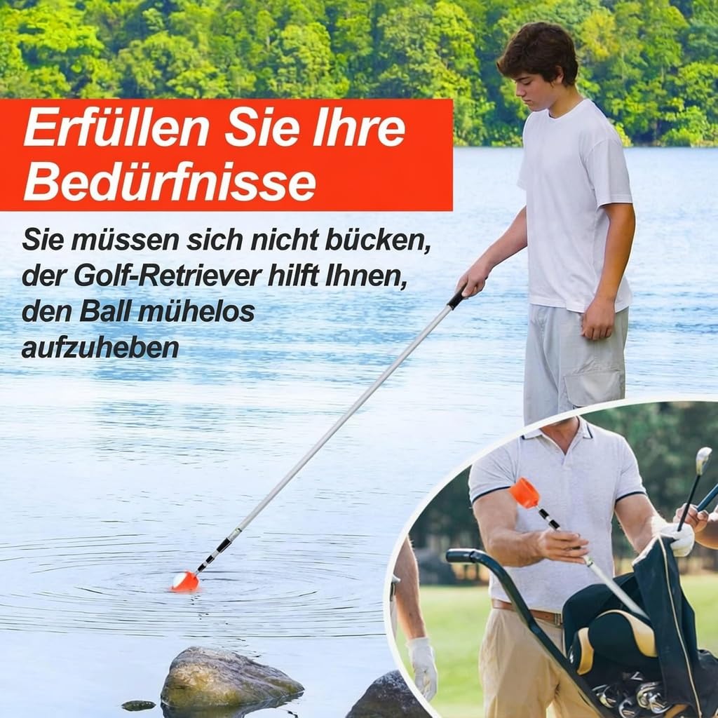 Ballangel Golf, Teleskopisch bis 5,5m, Aluminium-Schaft mit Nylon-Korb, Golf Zubehör zum Aufheben von Golfbällen (15FT)