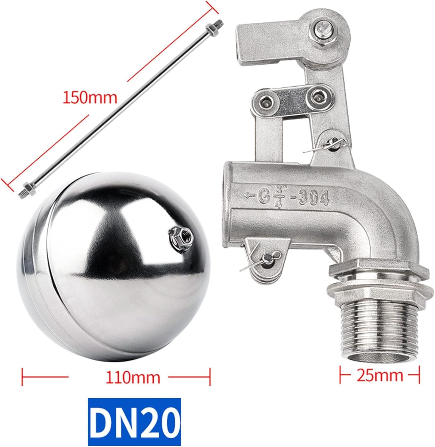 Válvula de bola flotante de acero inoxidable, válvula flotante ajustable de 360°, control de flujo de agua para cisterna y tanques de expansión