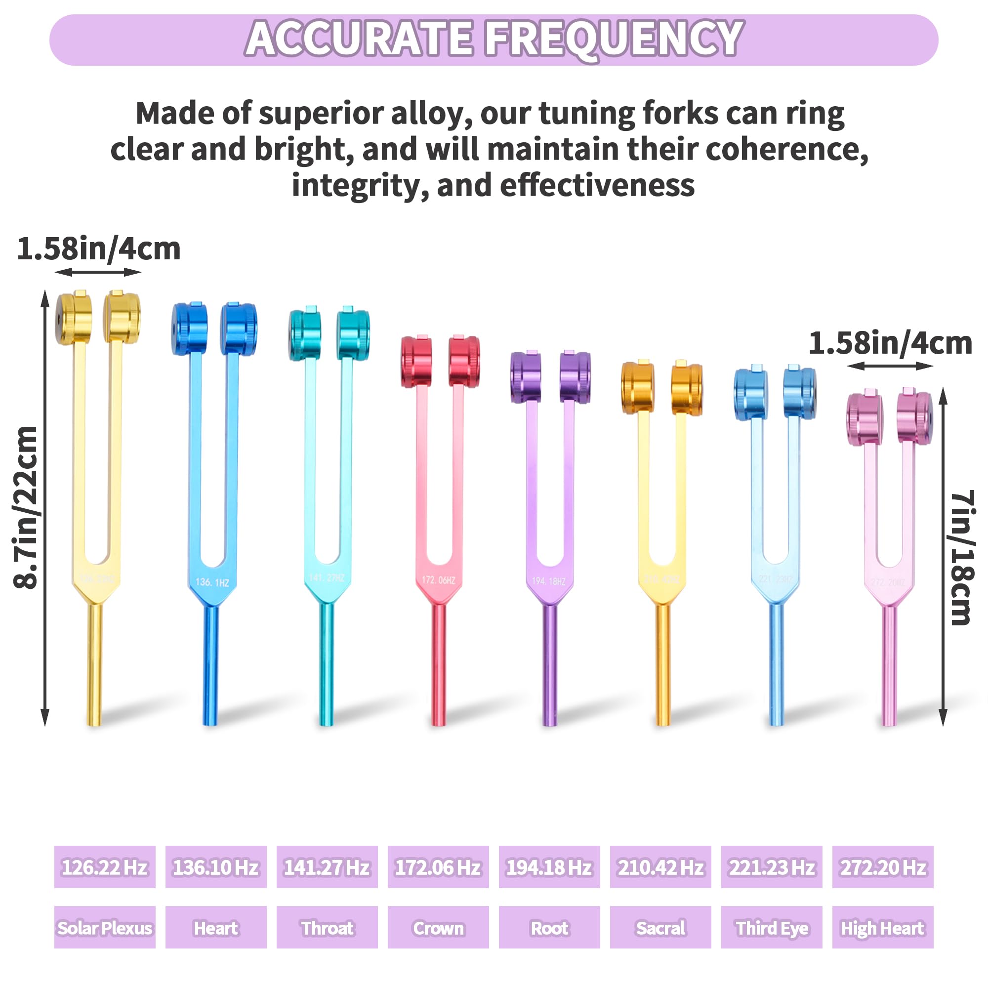 lesolar Chakra Tuning Forks Set, 7 Chakra and 1 Soul Purpose Weighted Solfeggio Tuning Forks for Healing Therapy Yoga - Image 2