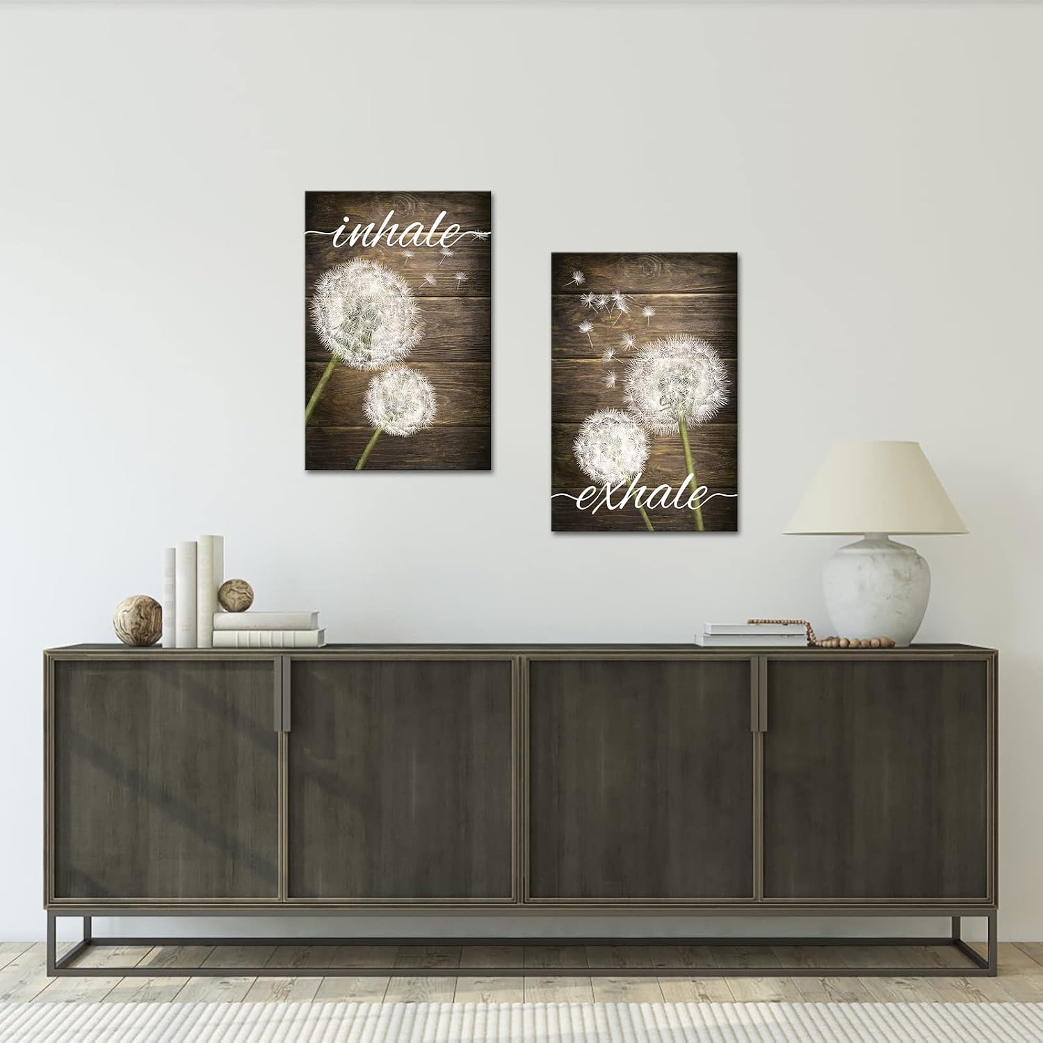 Apicoture Dandelion Wall Art - Just Breathe Inhale Exhale Wall Art Rustic Dandelion Pictures Canvas Prints Painting Wall Decor for Bathroom Decoration 16"X 24"X 2 Panels