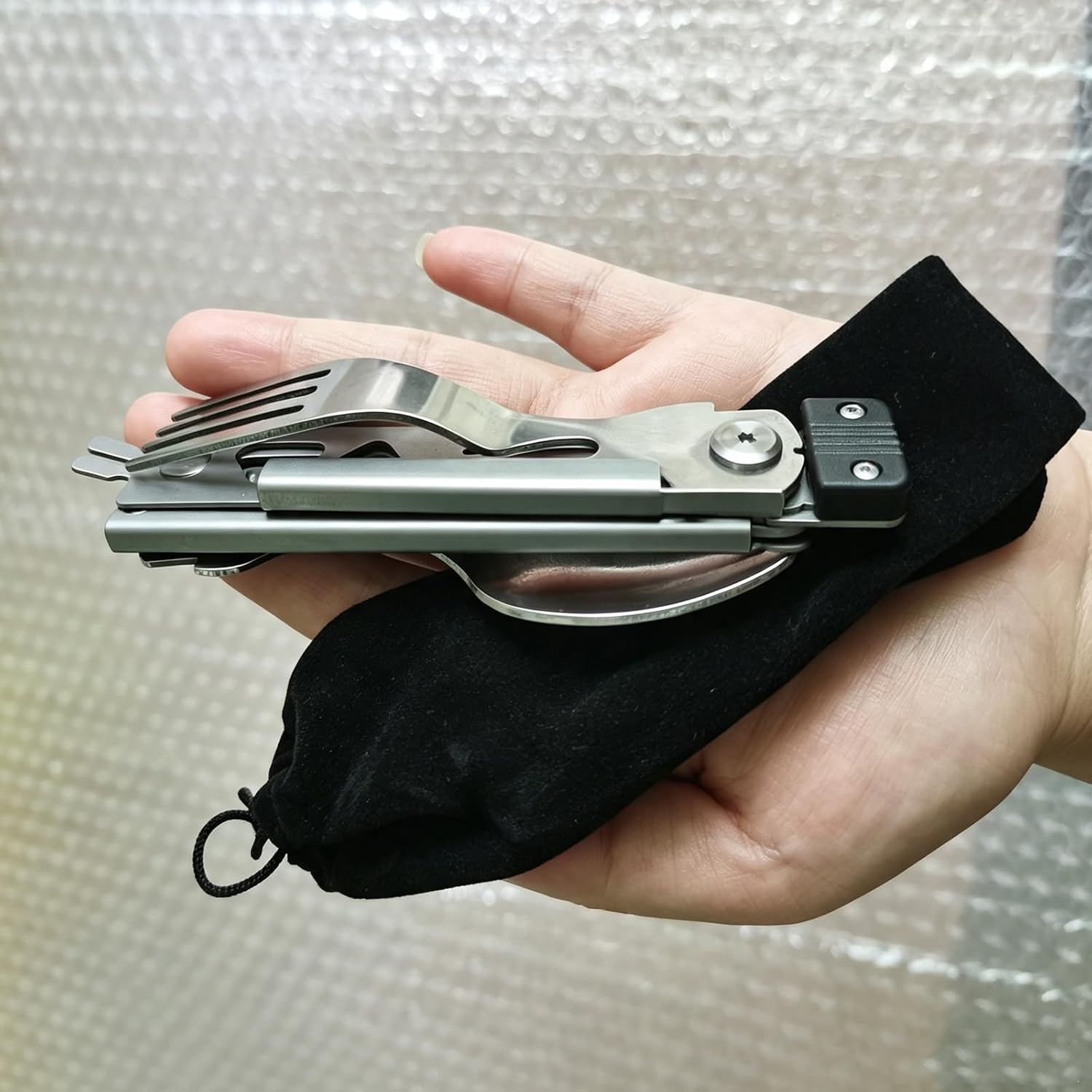 5-in-1 Detachable Camping Utensils Set with Pouch for Camping Picnic Travel