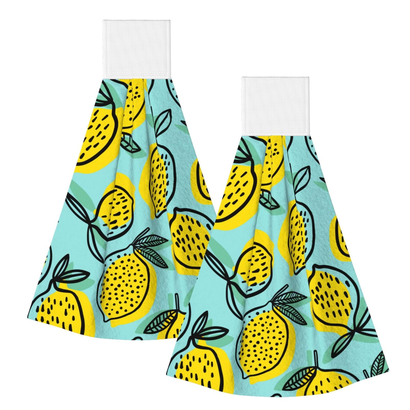DOPKLNA Abucaky Yellow Lemon Fruit, 2 Pcs Hanging Coral Fiber Hand Towels for Bathroom, Absorbent Kitchen Towels