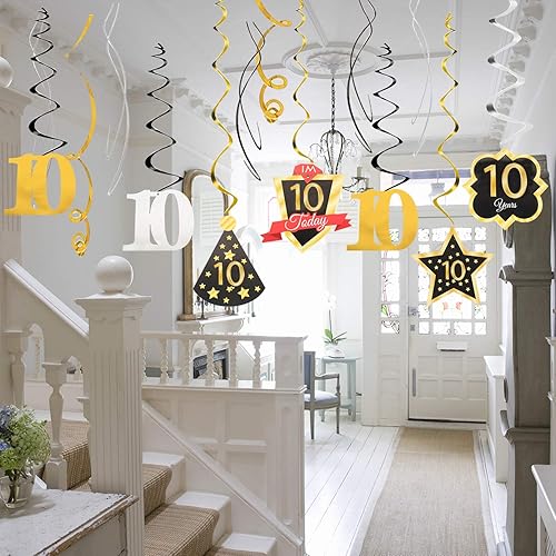 Miniatura 42 de LINGTEER Happy 65th Birthday Decorations Set - 12Pcs Black & Gold Swirls Streamer,Happy Birthday Bunting Banner,Cheers to 65 Years Old Bday Party
