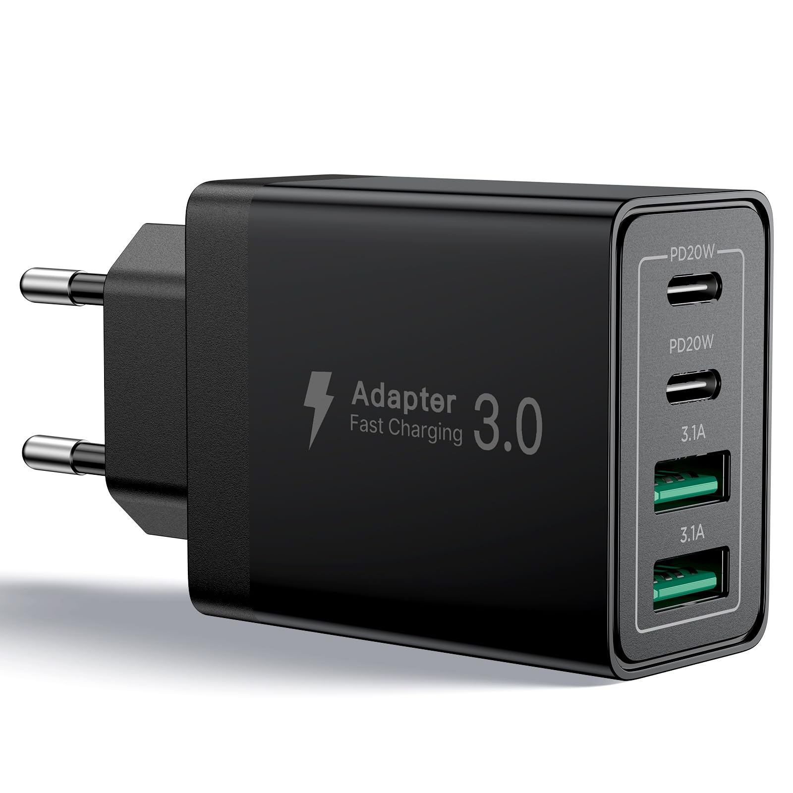 Caricatore USB C Rapido 40W 4-Porto Alimentatore USB Presa multipla Tipo C Ricarica Veloce Spinotto Multiplo Carica Cellulare Spina Caricabatterie per iPhone 16 15 14 13 12 11 Pro Max XS XR 8,Samsung