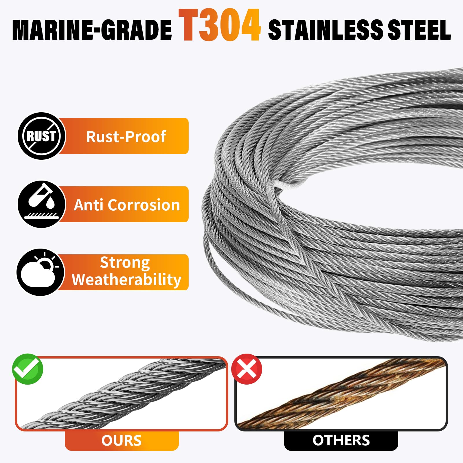 Stainless Steel Cable Kit - 100ft 1/8" Rope -2