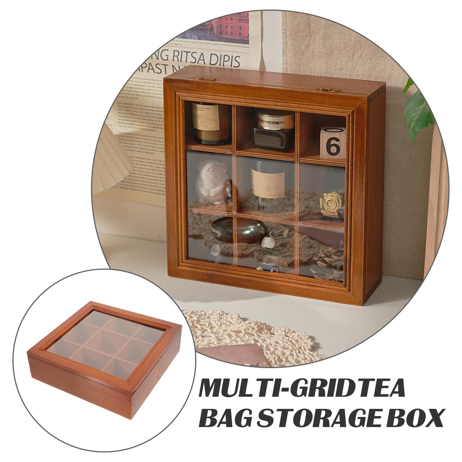 Teebeutelbox zur Aufbewahrung und Organisation von Teebeuteln mit 9 Fächern und Transparentem Acryldeckel für Küchenarbeitsplatten und Kaffeetische