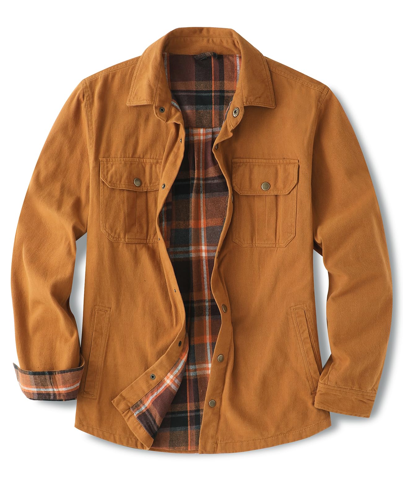 ZENTHACE Men's Full Flannel Lined Shirt Jacket, Heavy Washed Rugged Cotton