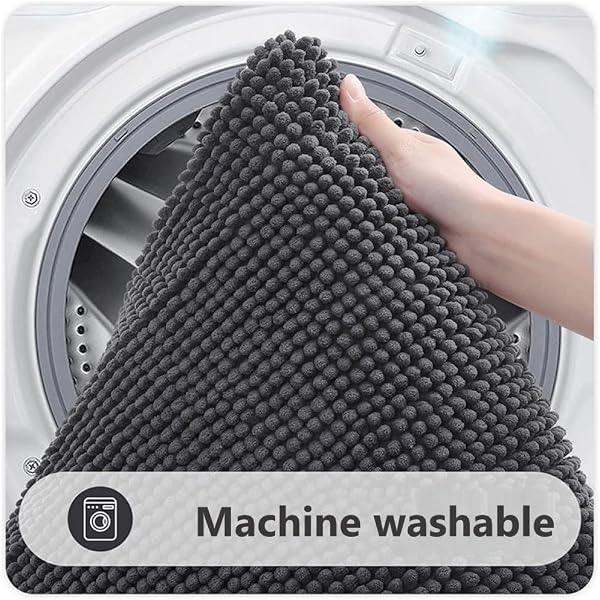 Flintronic Alfombra de Baño Antideslizante, Microfibra de Chenille, Lavable a Máquina, Suave y Cómoda, Súper Absorbente, para Bañera, Ducha y Baño (40 x 60cm, Gris) - 4