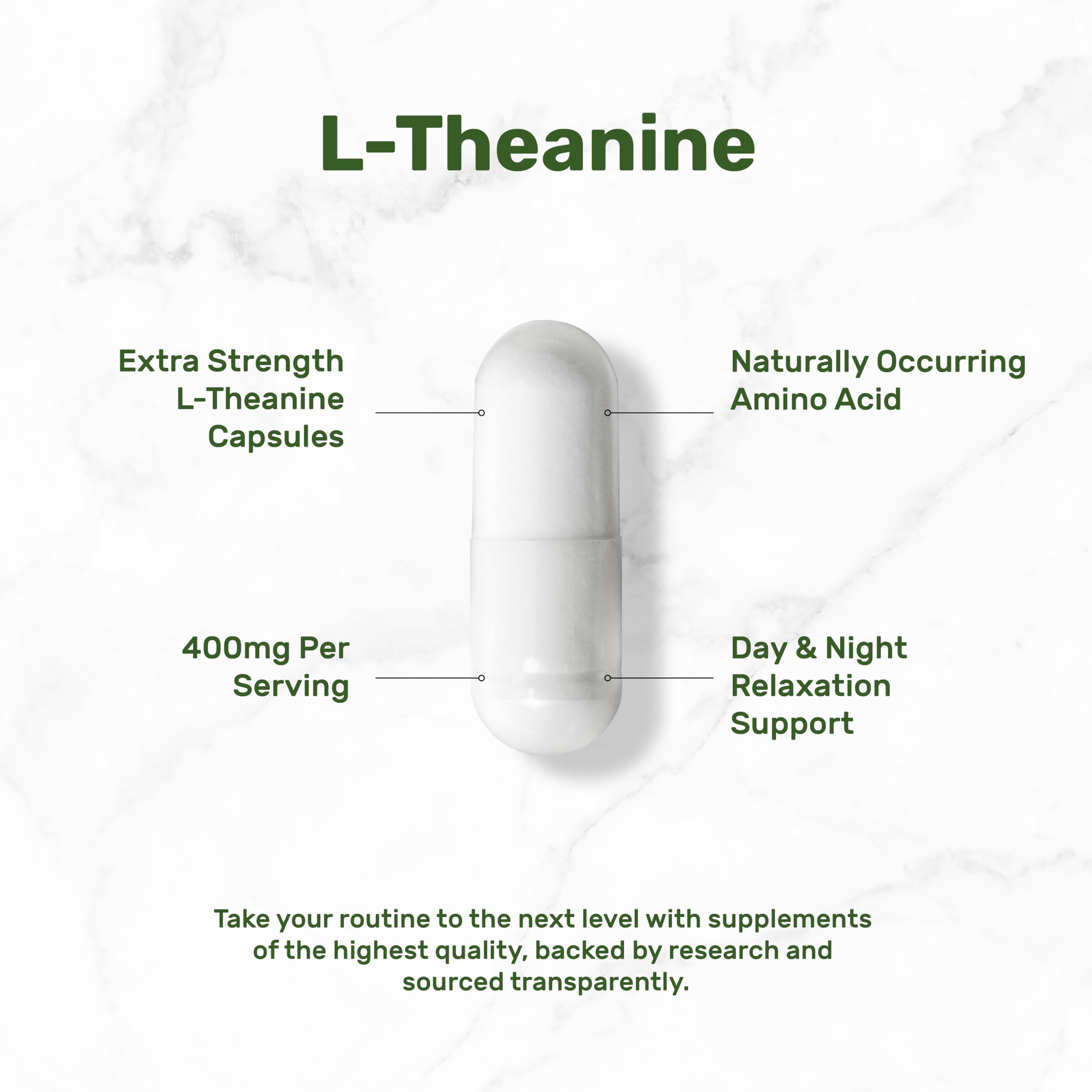 L-Theanine 400mg, 400 Capsules – Extra Strength Theanine Supplement – Amino Acids for Focus & Relaxation Support – Non-GMO & Gluten Free