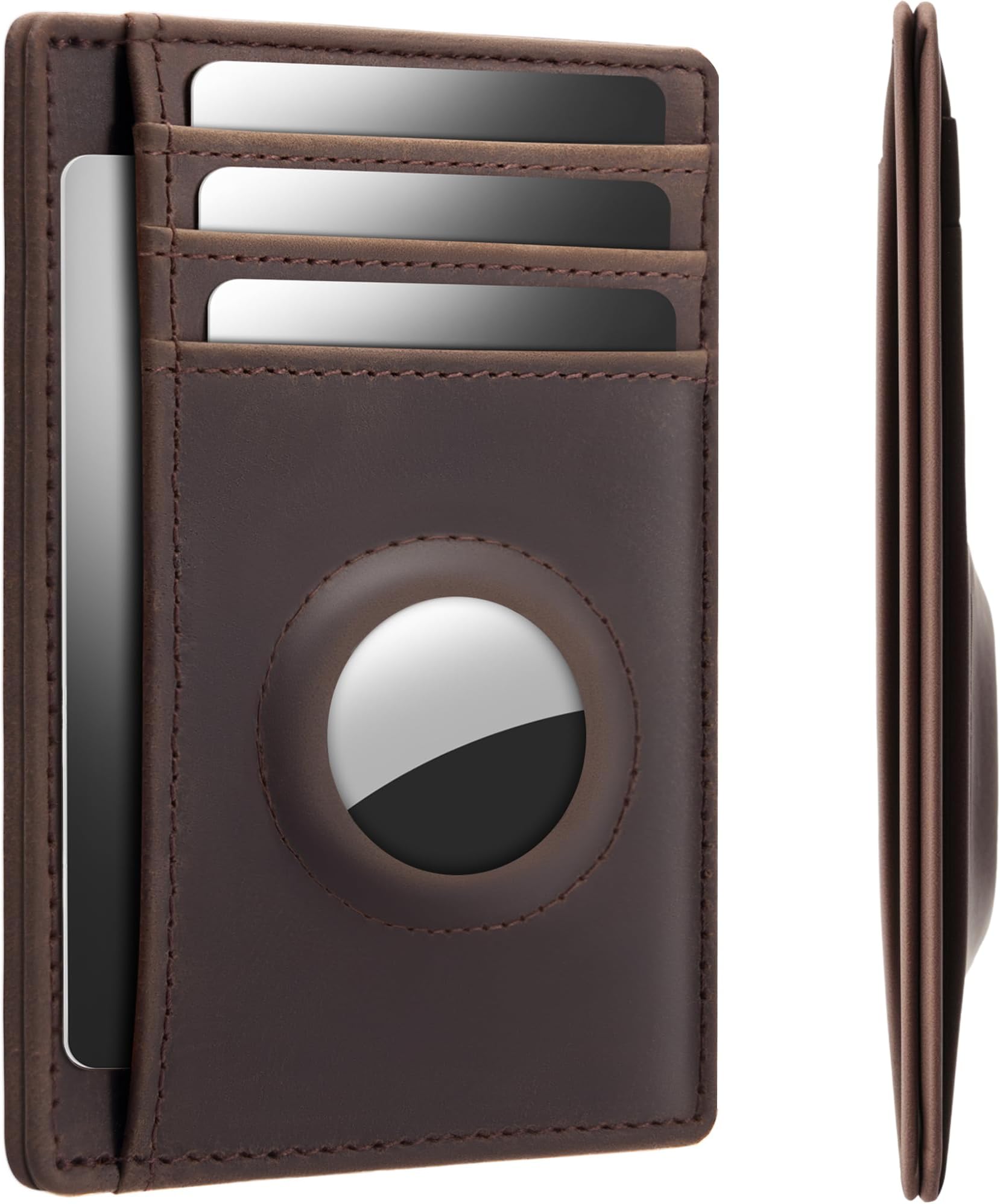 Wallet with Airtag Holder Genuine Leather Wallets Slim Minimalist Card Holder RFID Blocking Card Wallet Compatible with AirTag