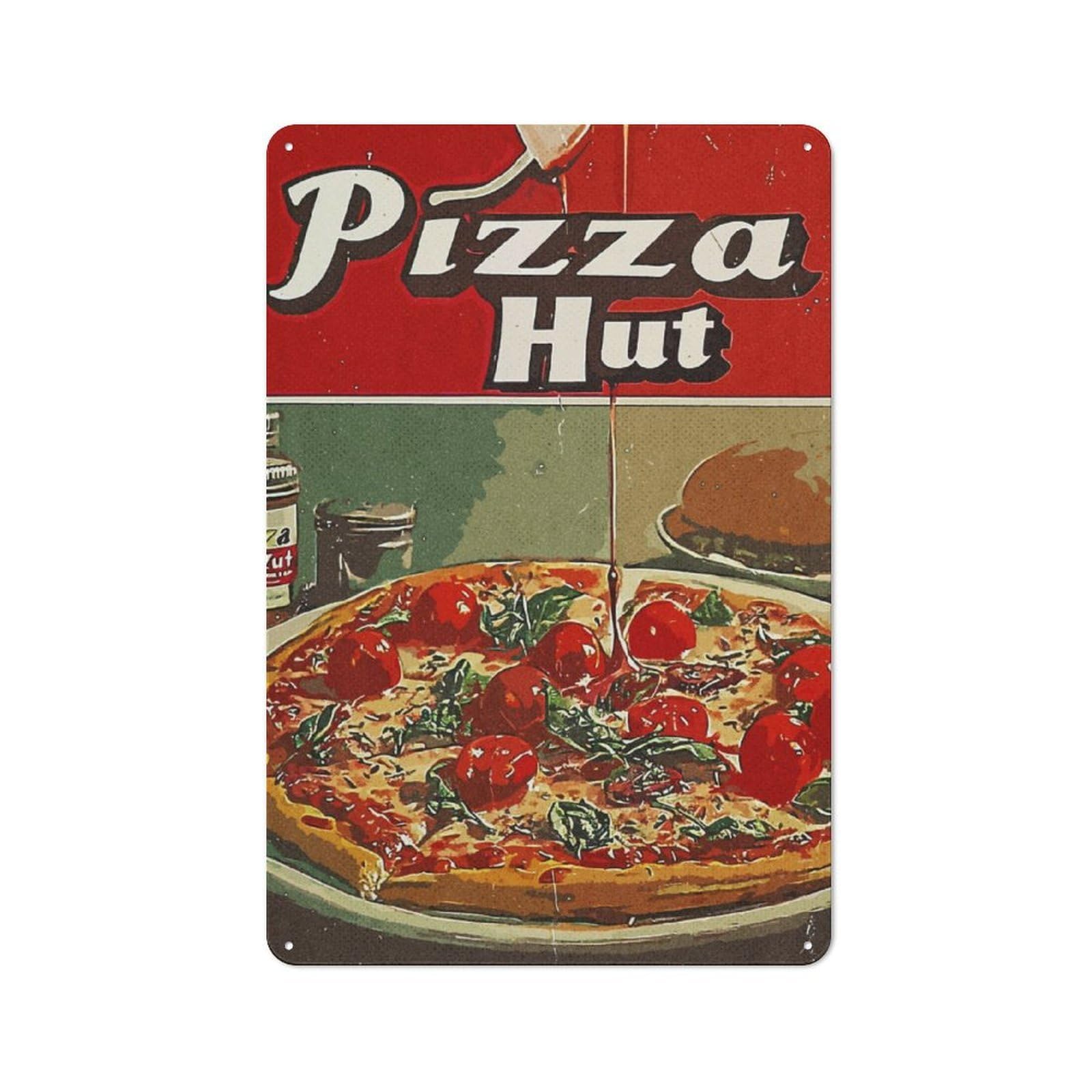 Junmoney Vintage Pizza Retro-Style Printed Metal Sign 30X20cm For Hallway Wall, Winter Wall Decor For Wall Display Collectors