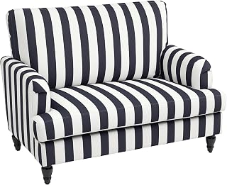 HOMCOM Modern Cuddle Chair, Velvet Single Sofa Armchair with Stripe, Turned Legs and Wide Seat, Upholstered Snuggle Chair for Living Room, Bedroom, Black and White