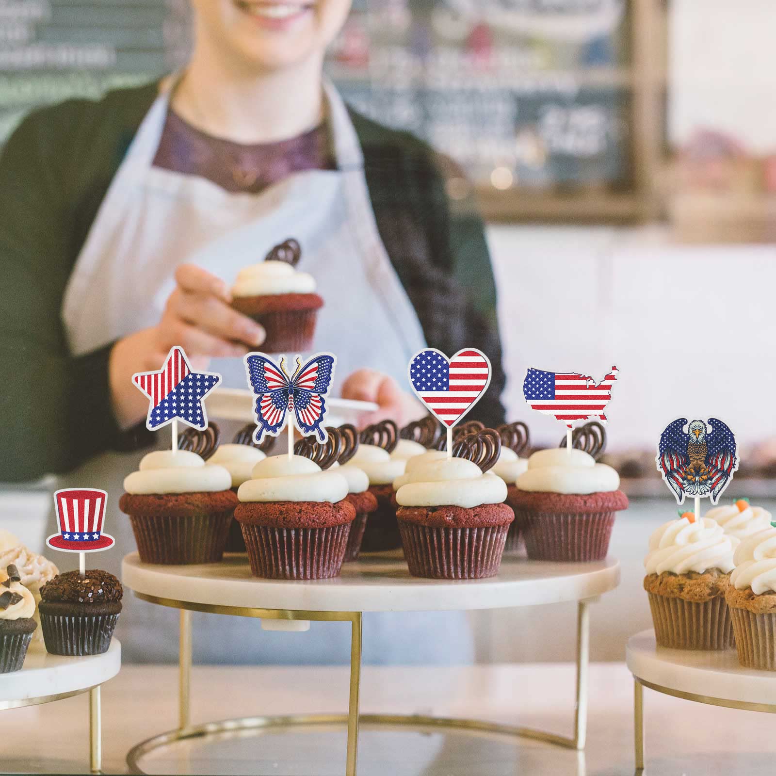 96-teiliges Cupcake-Dekor-Set Zum 4. Juli – Patriotische Topper & Förmchen Mit Flaggen, Freiheitsstatue & Mehr