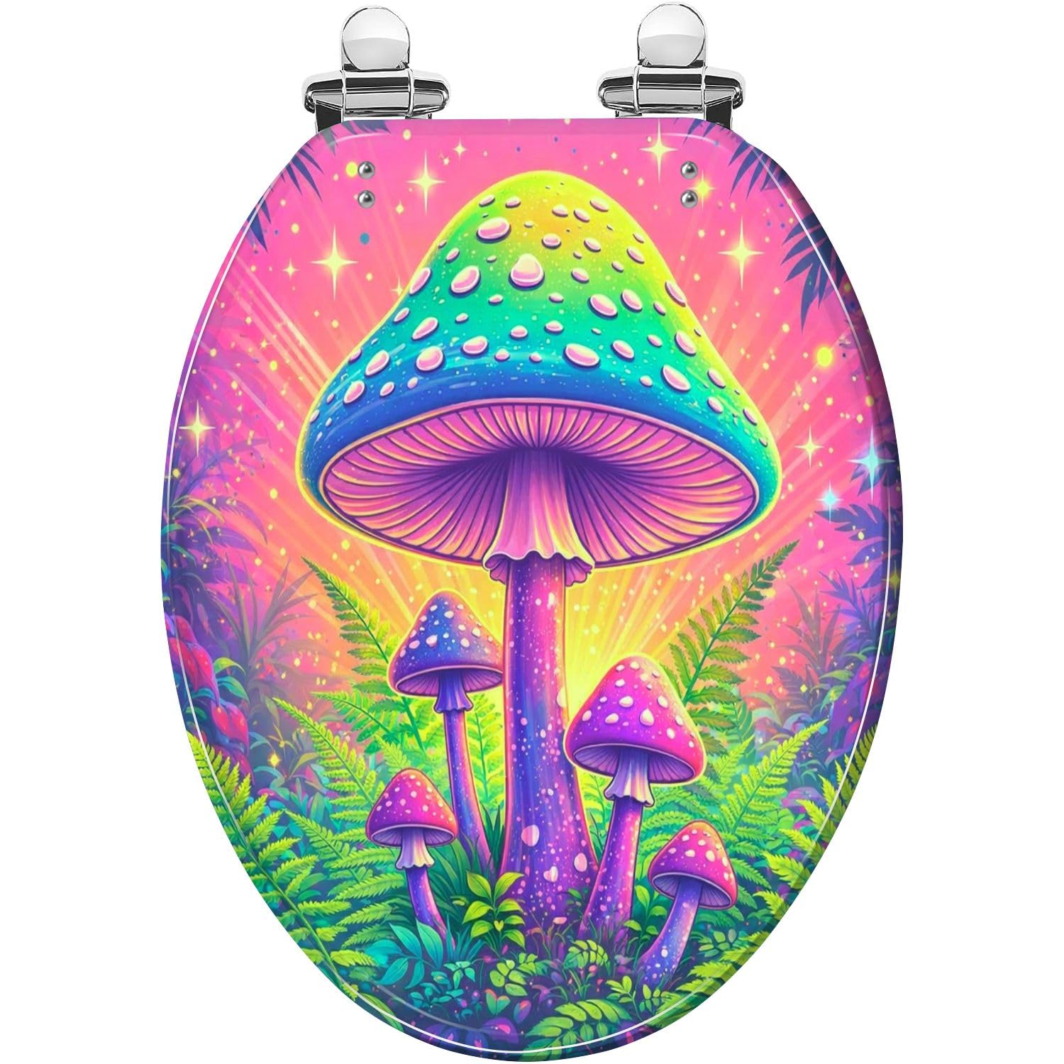 Glowing Toilet seat, Psychedelic Mushrooms Decor, Hinges, Close seat Cover, Quick Cover Cover seat Bumper Set, Easy Install Installation seat Installation Quietly, Elongated, Resin, neon