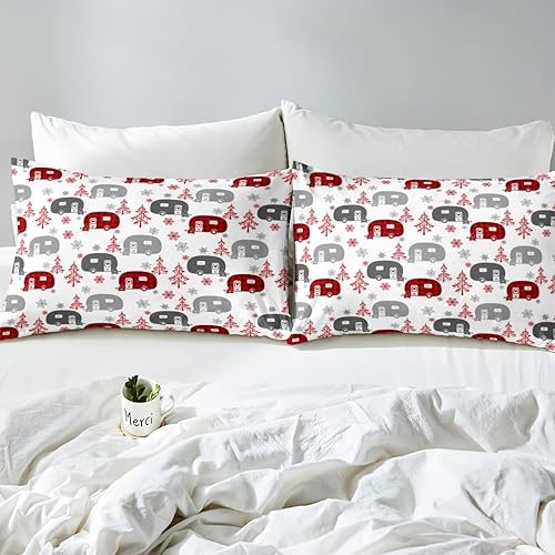 Miniatura 4 de Funda de edredón con temática de campamento para niños, ropa de cama roja con estampado de vehículo de campamento para familia, niños y niñas, funda
