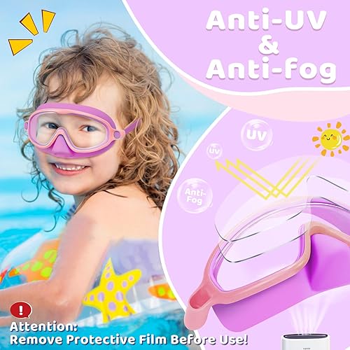 Miniatura 7 de Vvinca 2 gafas de natación para niños con cubierta para la nariz, máscara de buceo de natación de visión amplia, antivaho UV, anti roturas para