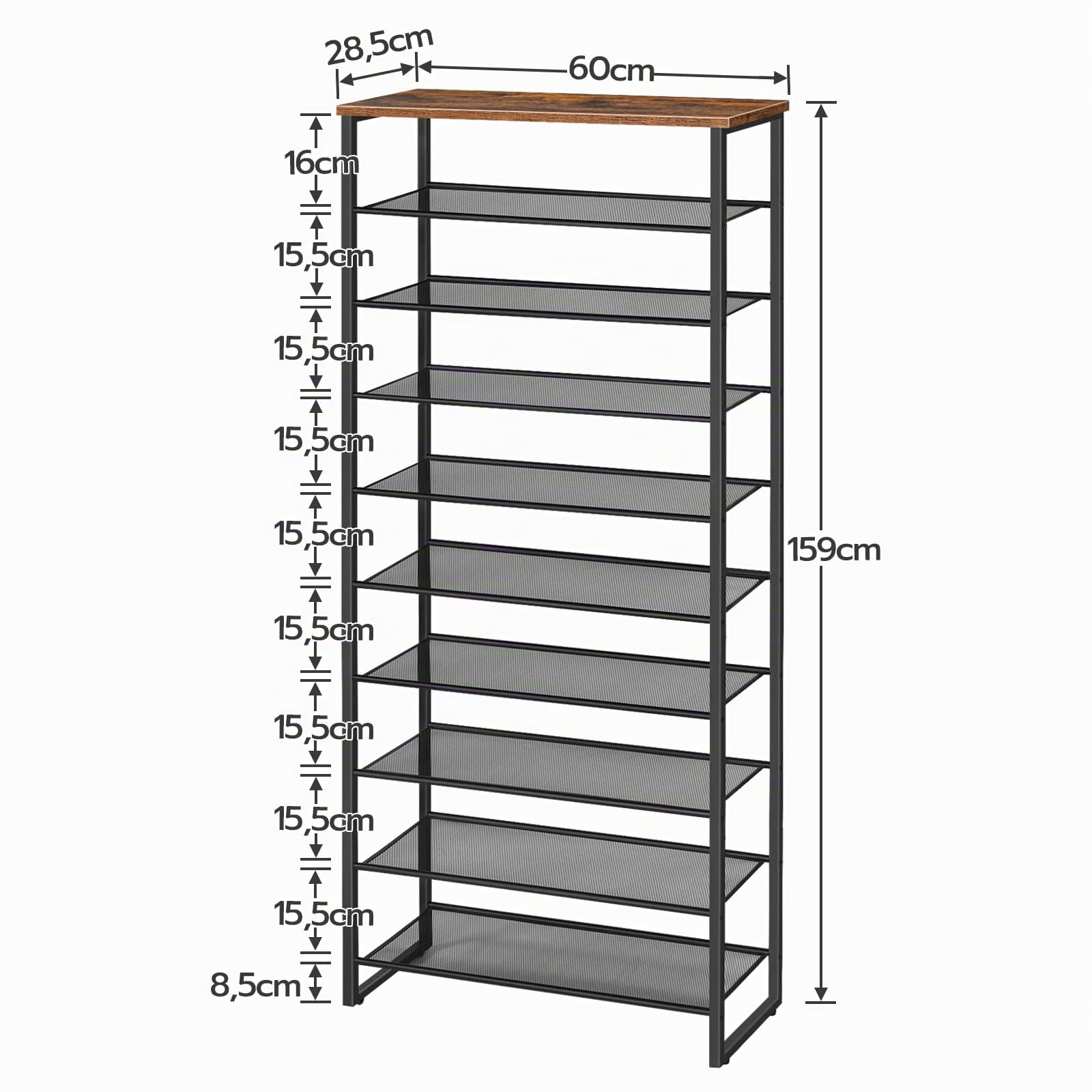 HOOBRO Zapatero de 10 Niveles, Estante Zapatero, Estante para Zapatos, Organizador Zapatos Estanteria, Marco de Metal, Capacidad para 22-30 Pares, Ahorro Espacio, para Entrada, Salón EBF601XJ01