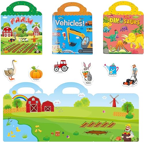 Libros de calcomanías para niños de 2 a 4 4 juegos de calcomanías reutilizables para libros de dinosaurios granja océano y mascotas actividades