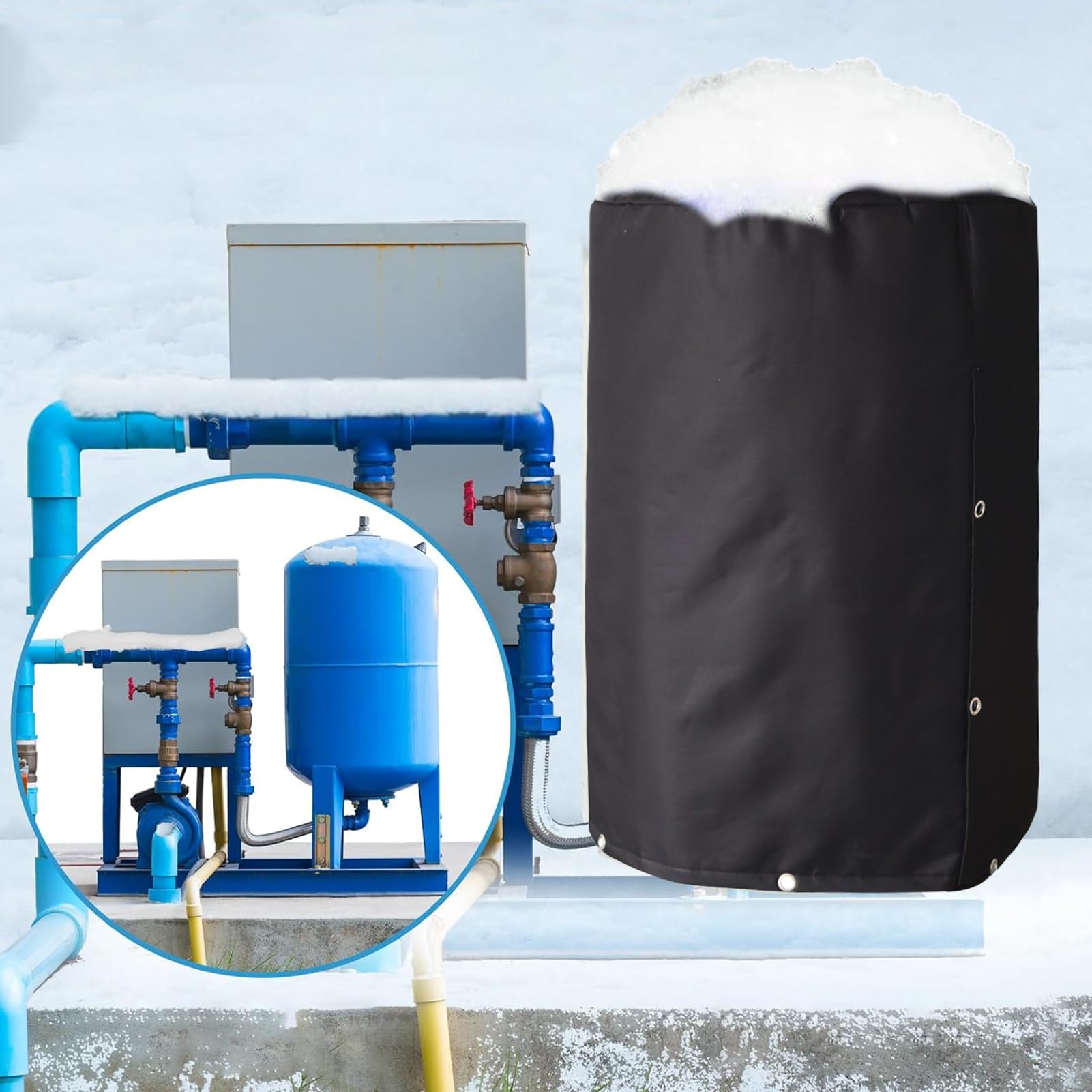 Cubierta Para Tanque De Presión De Pozo Protección Contra Heladas Y Escudo | Cubierta con Aislamiento 5 Capas para Tanque Acuático Tejido Oxford 600D Resistente Impermeable Ex