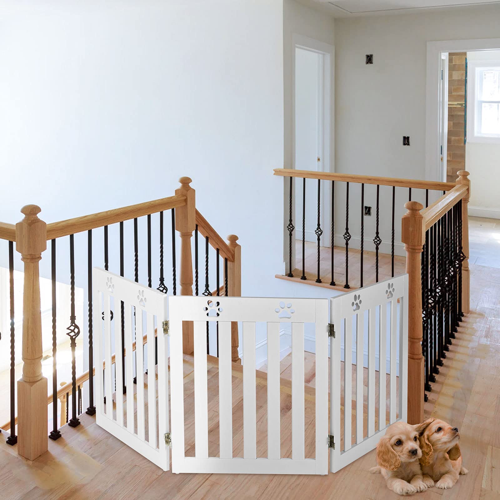 RELAX4LIFE Barrera de Seguridad Plegable de 3/4 Piezas para Niños, Perros y Animales, Valla de Seguridad giratoria 360°, Rejilla para Escaleras, Balcón, Chimenea o Puerta, Blanco (3 Piezas)