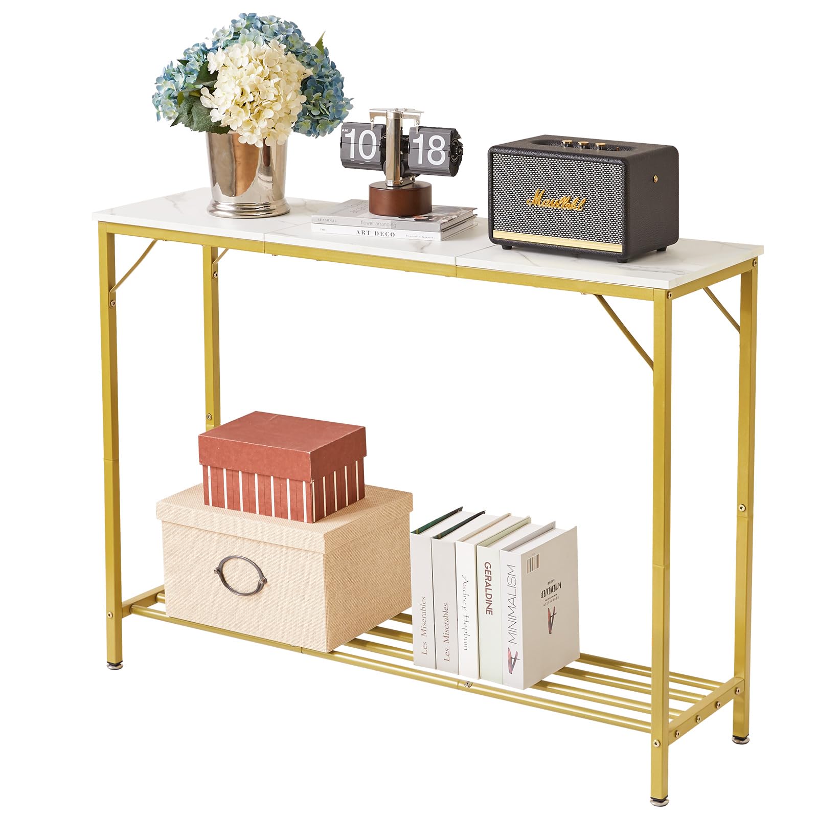 YMYNY 42.1" L Console Table, Industrial entryway Table, Narrow Sofa Table with Shelves, Entrance Table for Entryway, Hallway, Living Room, Foyer,