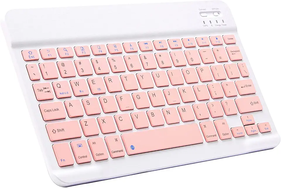 Mini teclado Bluetooth ultrafino portátil recarregável para Apple iPad, iPhone, Samsung, tablet, smartphone, iPadOS, iOS, Android (10 polegadas rosa)