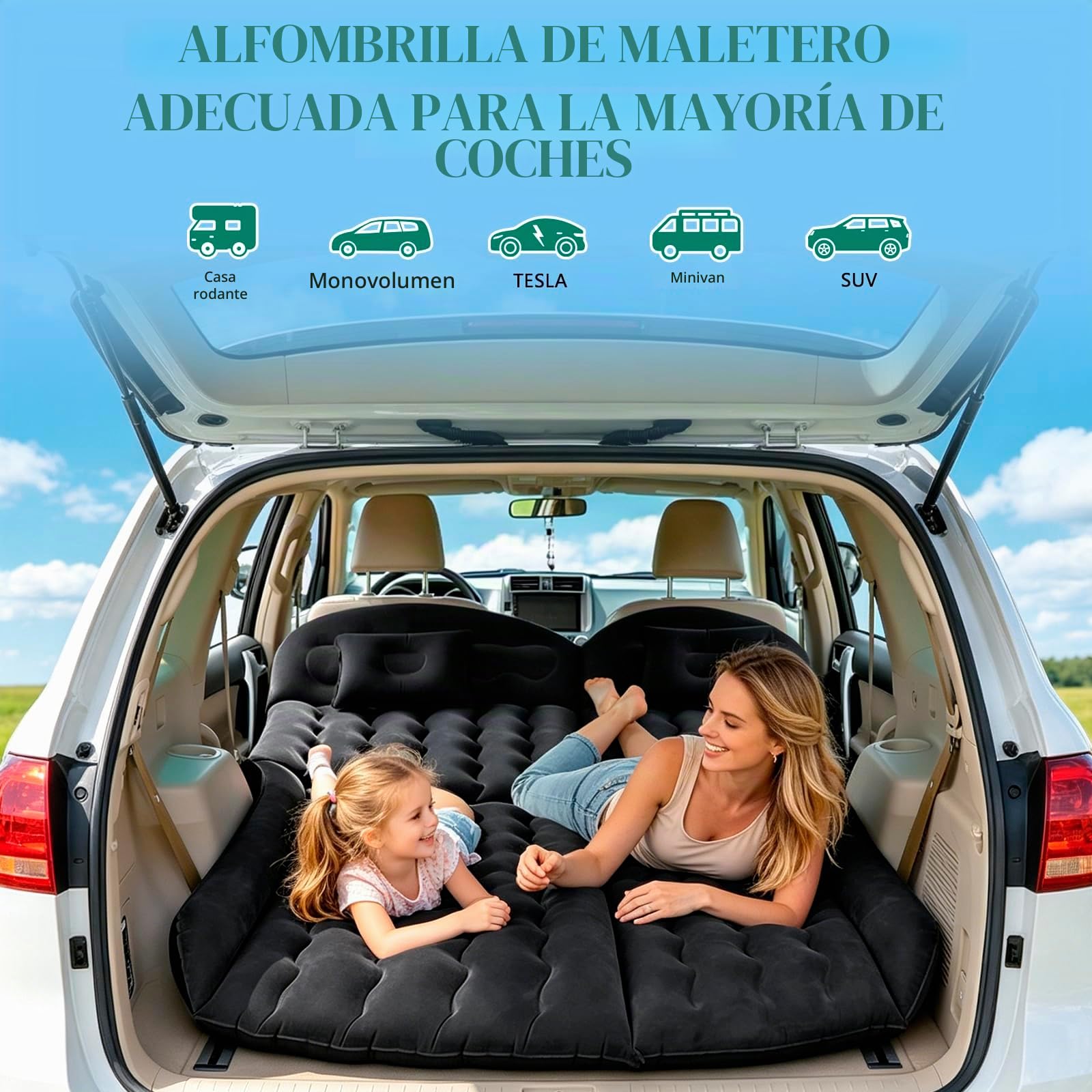 Colchón de coche, colchón de doble cara de flocado grueso, cama inflable para el maletero del coche, colchón de aire más grueso para el asiento trasero del coche, colchón de aire con dos cojines para