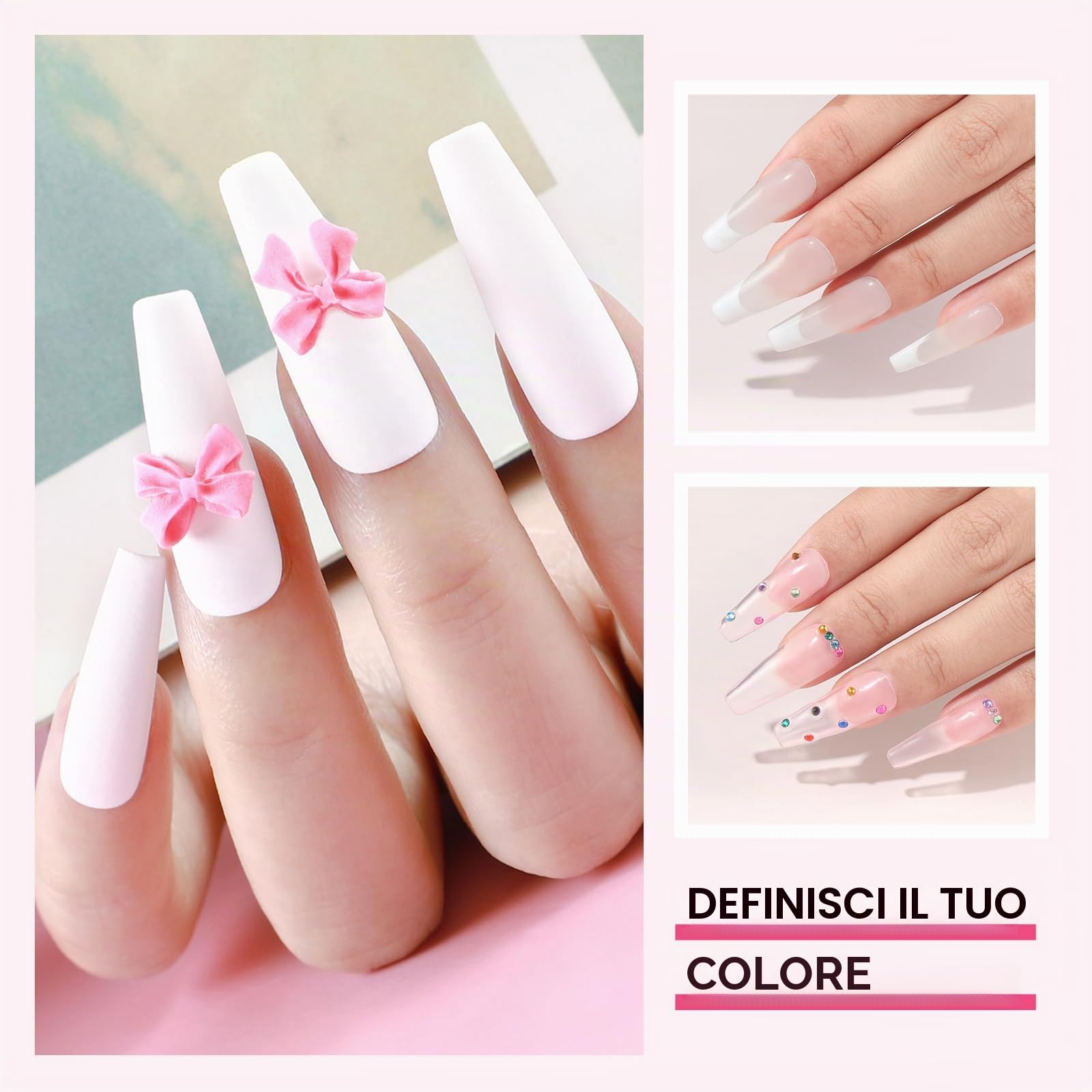COSCELIA Kit Semipermanente Unghie 3 * 8g Starter Kit Semipermanente Bianco Rosa Trasparente 30ml Monomero Set di Estensione Unghie Regali per Principianti
