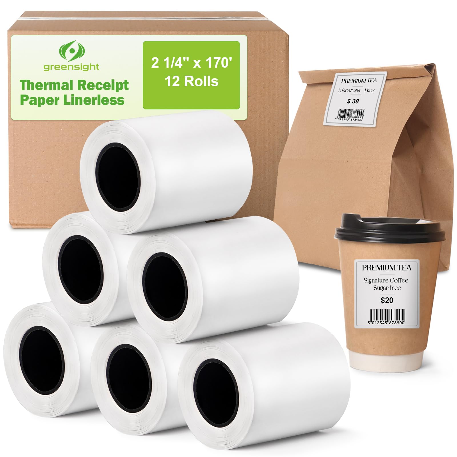 Photo 1 of (12 Rolls) 2 1/4" x 170' Sticky Linerless Label (58mm), Thermal Receipt Paper, Wrinkle-Free Adhesive Upgraded Stickers, Compatible with Epson TM-L90 and Other Liner Free Label Printers, Kitchen Order