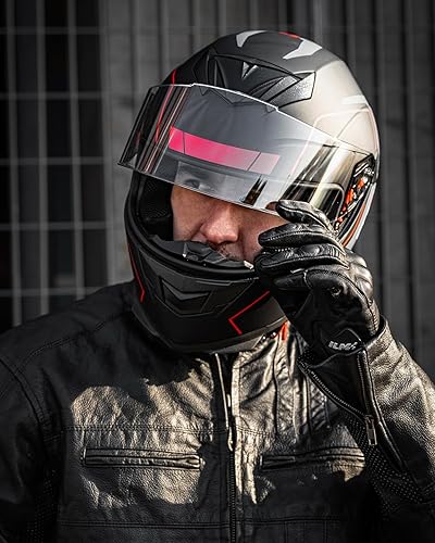 Miniatura 7 de ILM Casco de Motocicleta de Cara Completa para Motocross y Bicicleta de Calle Certificado DOT con 2 Viseras Modelo-317 (Rojo Negro, L)