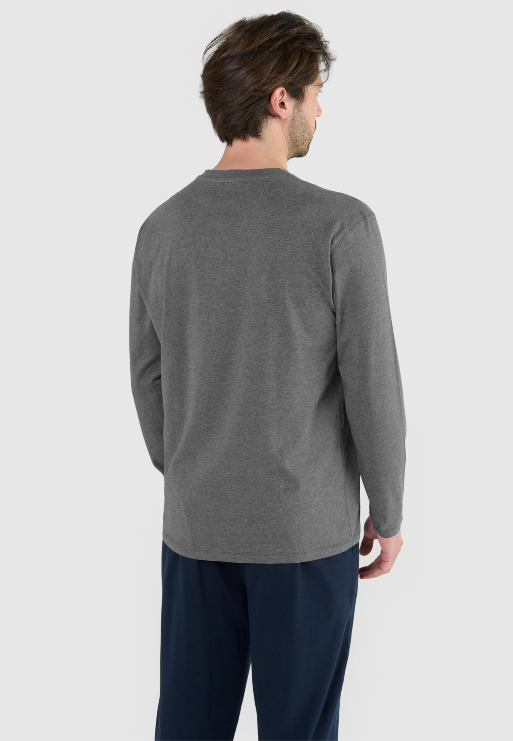 El Búho Nocturno Camiseta Pijama Hombre Manga Larga Lisa Parte Arriba Pijama, 85% Algodón, 15% Viscosa, Gris 7528, XL