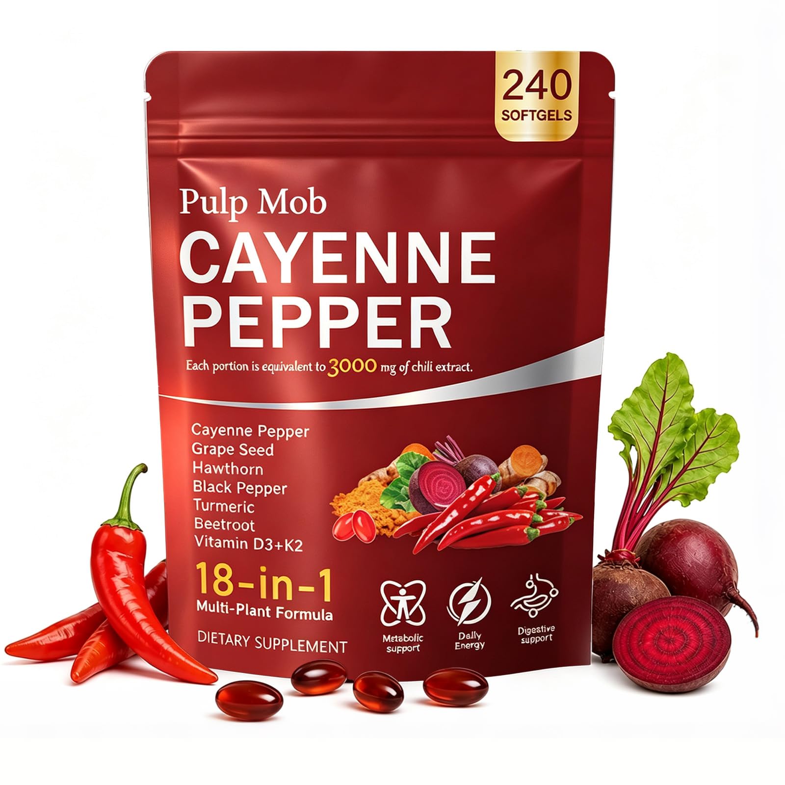 Cayenne Pepper Softgels Supplement 18-in-1 per Serving with Vitamins