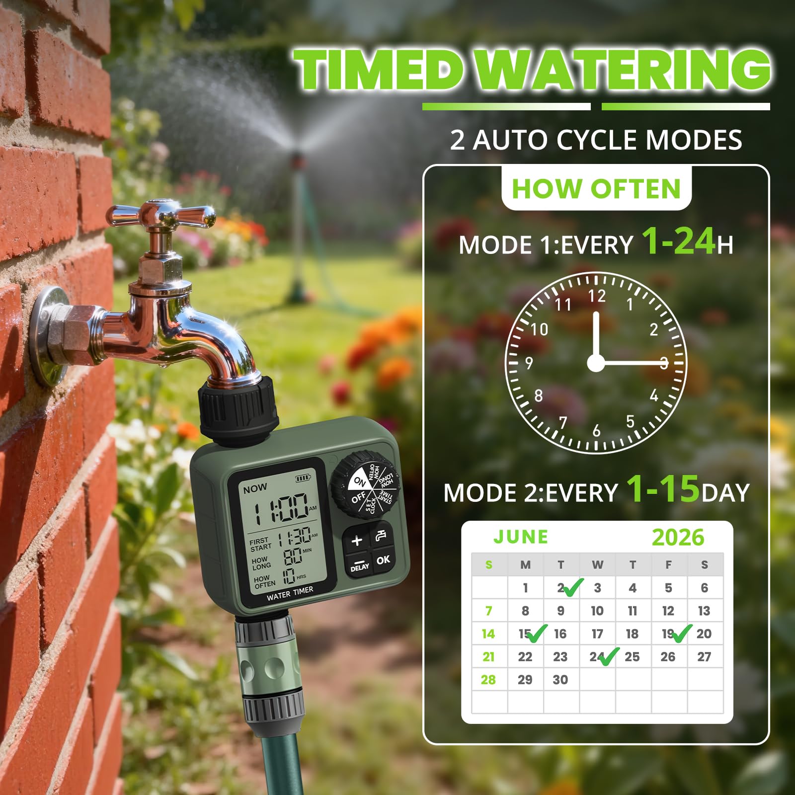 Timer zraszacza do węża ogrodowego, timer wody nawadniającej z opóźnieniem deszczu, automatyczne ręczne podlewanie do trawnika podwórka zewnętrznego systemu nawadniania kropelkowego