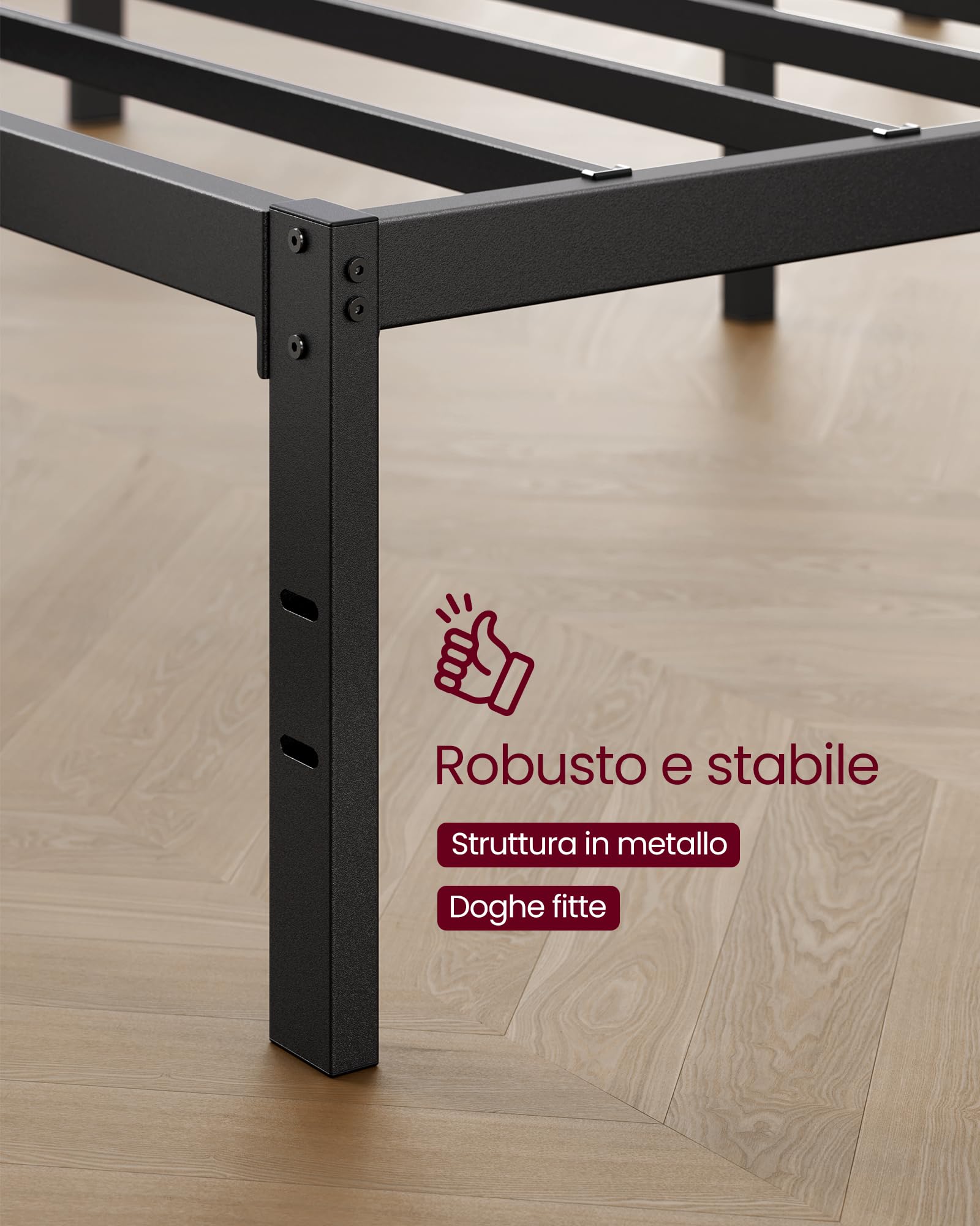 VASAGLE Struttura Letto Matrimoniale, per Materasso 160 x 190 cm, Telaio del Letto in Metallo, Spazio di Organizzazione, Moderno, per Ospiti, Montaggio Semplice, Nero Inchiostro RMB139BD01