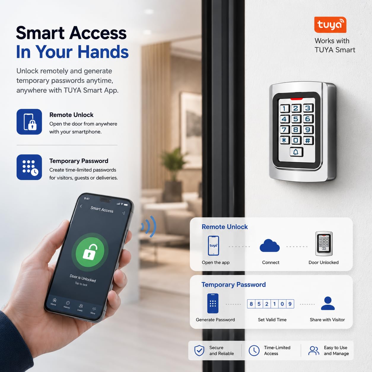 YAVIS Control de Acceso WiFi Tuya para Puerta y Portón, Teclado con Código RFID 125kHz + 10 Llaveros ID, Carcasa Metálica IP68, WG26, App + Pin + RFID, Gestión Remota, Oficina Tienda (K10)