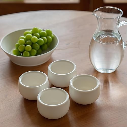 Miniatura 4 de MU MO Juego de 4 tazas de café expreso de cerámica de doble pared de 7 onzas, tazas de té de porcelana con cáscara de huevo para bebidas de café,