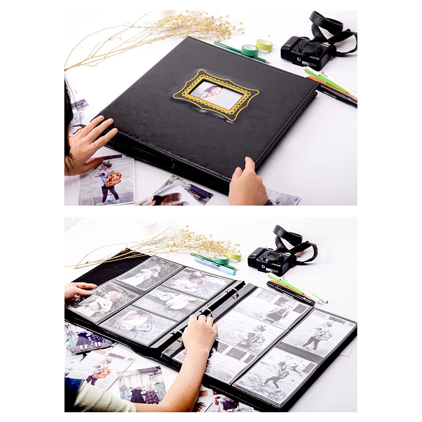 Album de Fotos 600 Bolsillos - Libro de Fotos de la Cubierta de Cuero de Gran Capacidad Holds Vertical & Horizontal 4 "X6 Fotos con Ventana