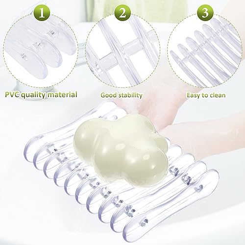 Miniatura 3 de 6 piezas de plástico transparente soporte para jabón, bandeja de jabón, jabonera autodrenante para jabón y esponja secadora de jabón, baño, ducha,
