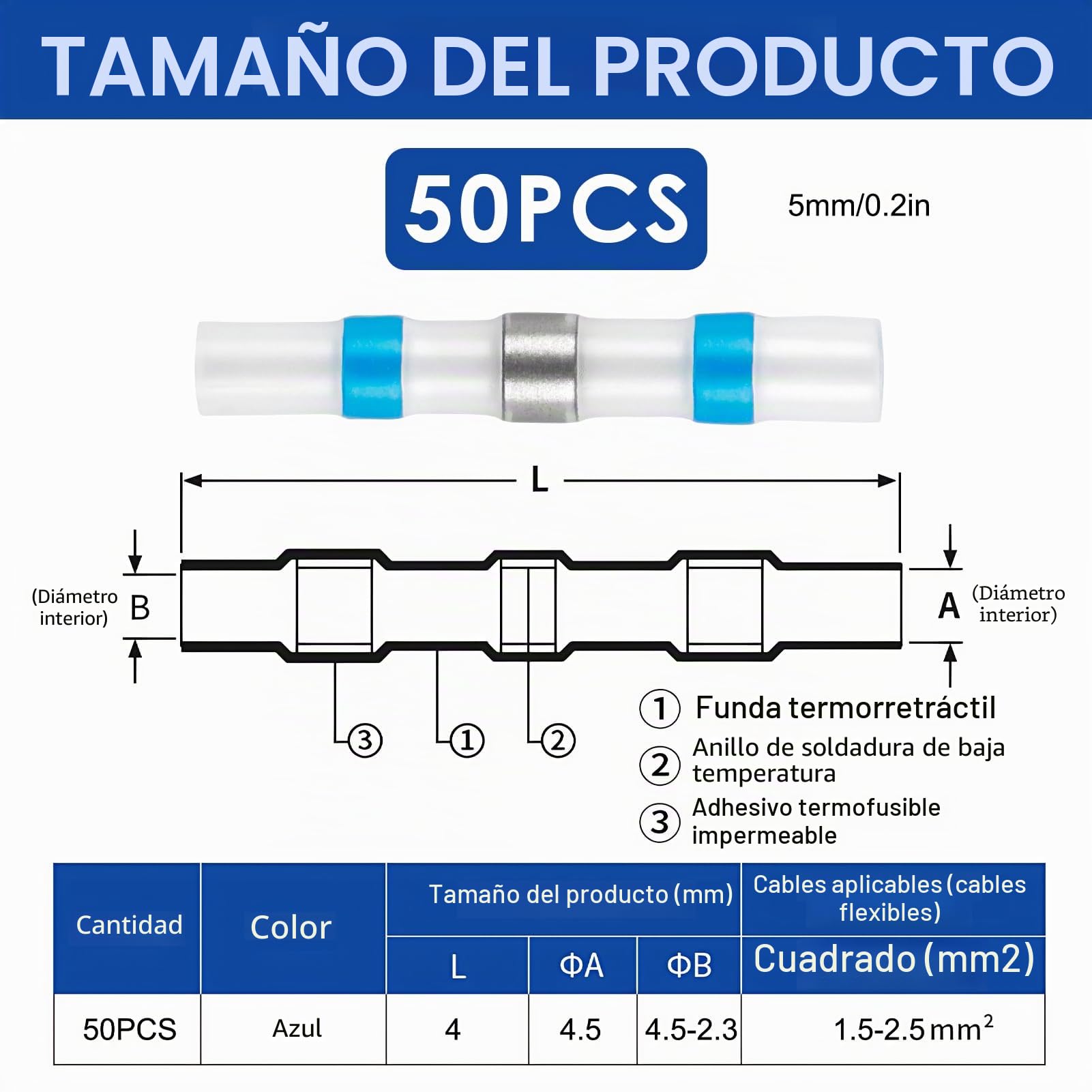 50 Piezas Conectores de Soldadura, Conectores de Cable Impermeables con Tubo Termorretráctil Transparente, Tubo Termorretráctil con Estaño para Soldadura, Conectores de Empuje Impermeables 1,5-2,5 mm²